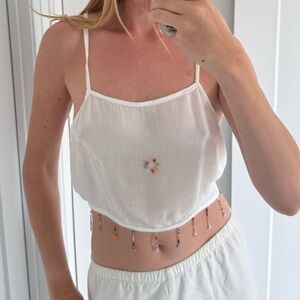 White Backless Tie Top with Beading Details